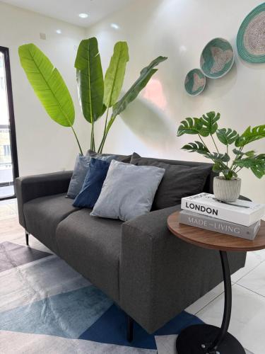 Χώρος καθιστικού στο Cozy Beach Apartment in Ngor