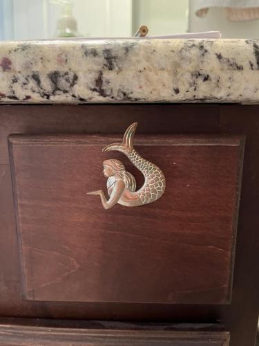 a wooden drawer with a snake on it at Beachside 1st Floor Condo in Pass Christian