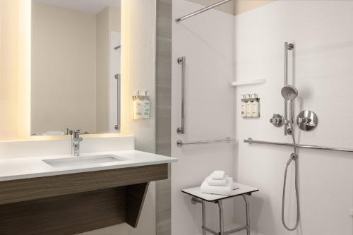 a bathroom with a sink and a shower at Holiday Inn Express Fayetteville Fort Bragg by IHG in Fayetteville
