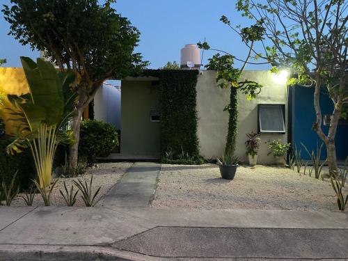a garden with a house with a building at Casa Magnolia, in Mérida Yucatán in Kanasín