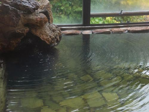 a pool of water in front of a rock wall at せせらぎの宿吉野屋 in Nishiwaga