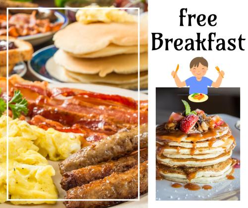two pictures of pancakes and other breakfast foods at Jungle View Inn in Trincomalee