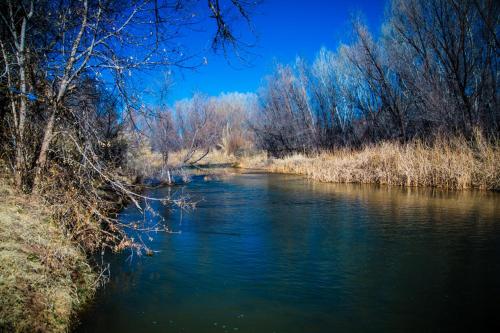 a river with trees on the side of it at Verde Valley Lawn Cottage 10 in Cottonwood