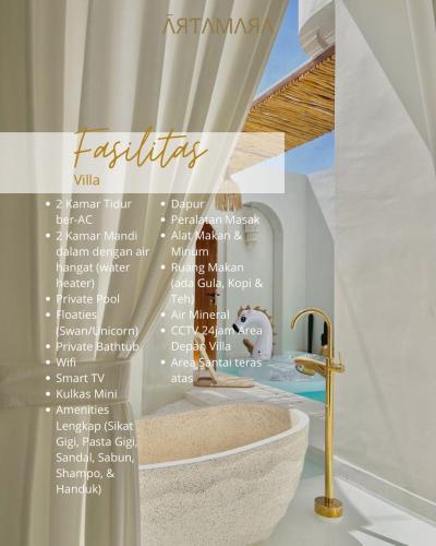a advertisement for a bathroom with a sink and a tub at Artamara Villa in Sleman