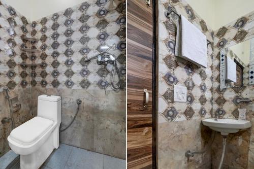 two pictures of a bathroom with a toilet and a sink at Super Hotel O Sector 58 Mohali Formerly Hotel Alpha in Mohali