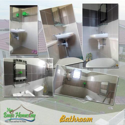 un collage di un bagno con lavandini e specchi di Nur Banglo Homestay Port Dickson a Kampong Baharu