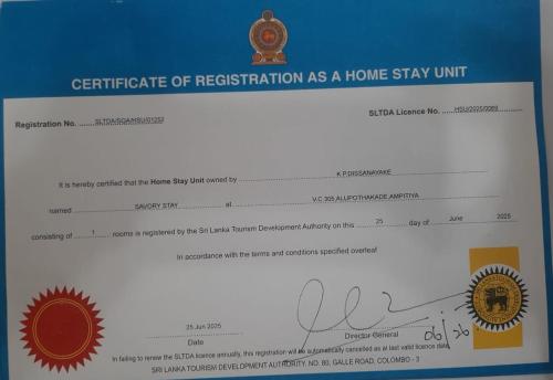 Certifikát, hodnocení, plakát nebo jiný dokument vystavený v ubytování Savory Stays