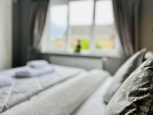 a room with two beds and a window at Poppies in Colchester