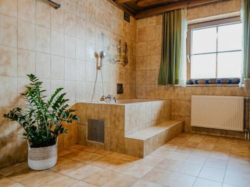 a bathroom with a tub and a potted plant at Mountain Residence Riesgut - Sound of Music in Werfen