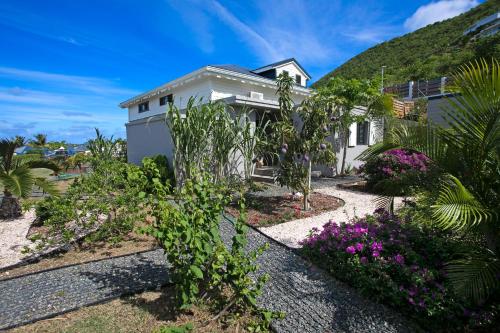 a house with flowers and plants in front of it at Villa Zabrico - Villa de Prestige - Vue Mer & Lagon 180 - Idéal Groupe x14 - Vacances & Team Building - Salle de Sport - Piscine Privée - Climatisation - Jardin - Terrasse - Barbecue - Pétanque - 10min Plages - Service PREMIUM in Cul de Sac