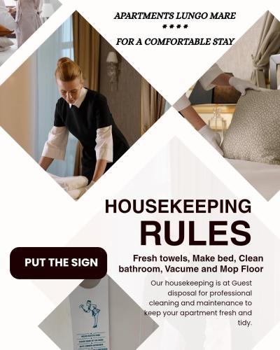 a collage of images of a flyer for a housekeeping rules at The Rooftop of Apartments Lungo Mare in Ulcinj