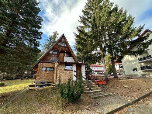 a small house in a yard with a tree at Bacówka w Karkonoszach - Domek na wyłączność w Karpaczu blisko wyciągu i szlaków in Karpacz