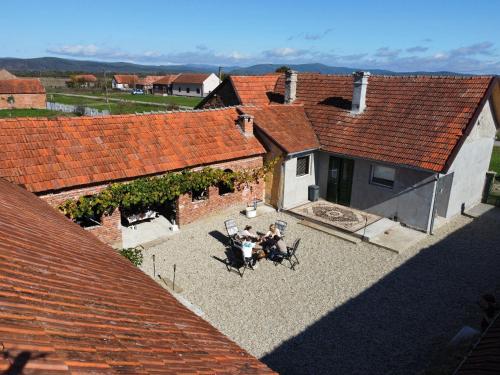 an overhead view of a courtyard of a house at Dedes in Birchiş