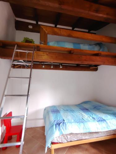 a bedroom with two bunk beds and a ladder at The house in the paradise of Serra. in Chiusi della Verna