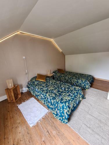 a bedroom with two beds in a room at Grand gîte 150 m2 - 4 chambres - Salle de jeux avec billard et fléchettes in Péronne