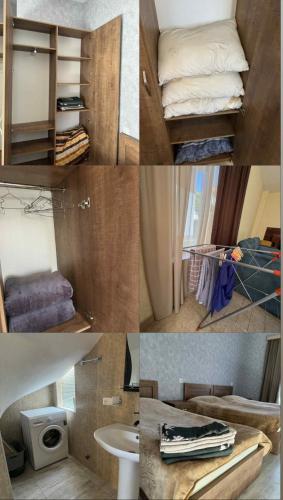 un collage di foto di una camera da letto e di un bagno di Mountain Cottage In Bakuriani a Bakuriani