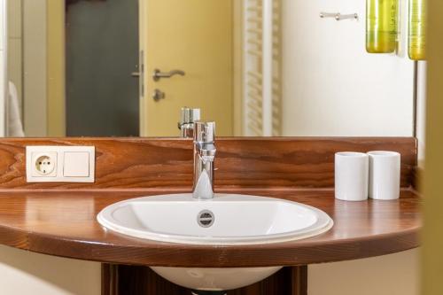 a bathroom with a sink and a mirror at Albergo-Toscana in Bad Schandau