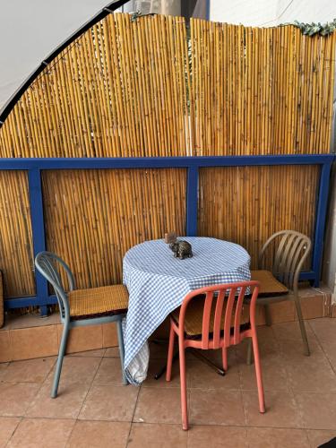 a cat sitting on top of a table and chairs at Swita Nir - Hot tub, Beach & Barbeque in Ashdod