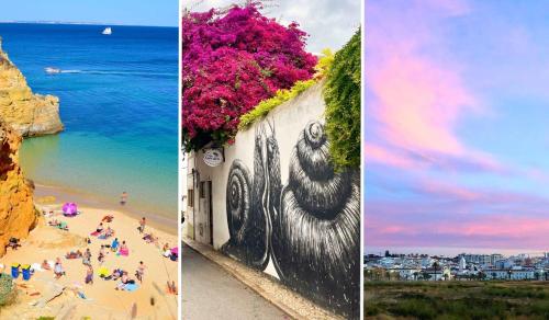 three pictures of people on a beach with flowers at Stays Cascais Portugal in Estoril