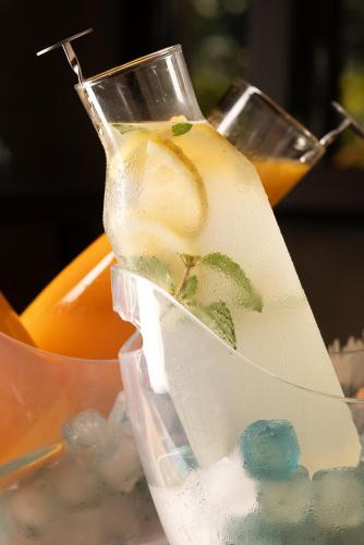 a drink in a glass with a mint leaf on it at Casa d'Amares in Amares