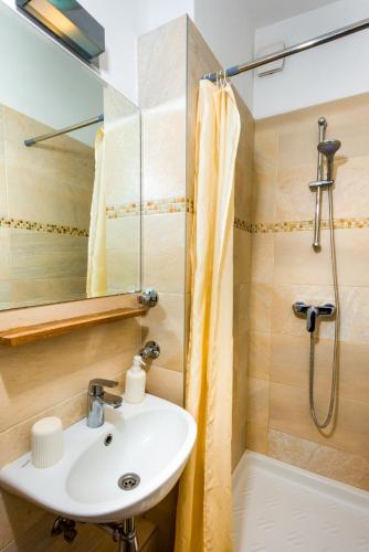 a bathroom with a sink and a shower at Arena Penthouse Apartments in Belgrade
