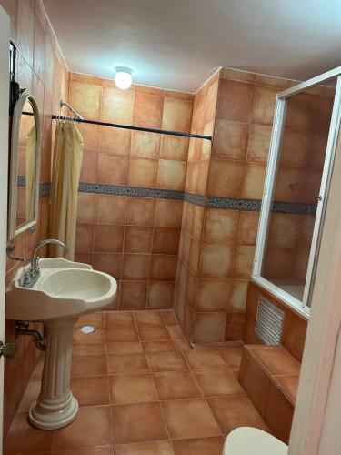 ein Badezimmer mit Waschbecken und Dusche in der Unterkunft Microhotel Ciudad del Carmen in Ciudad del Carmen