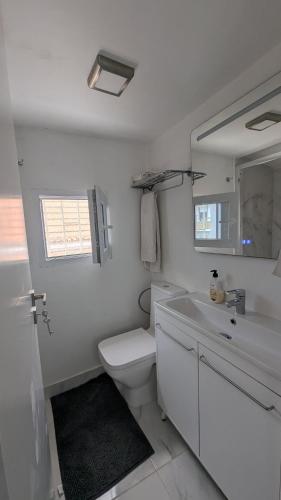 a white bathroom with a toilet and a sink at Casa do Páteo in Alcabideche