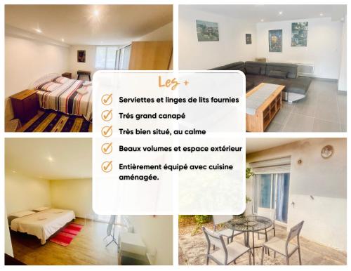a collage of photos of a room at Escapade au canal in Castelsarrasin