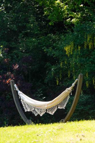 a hammock sitting in the grass in a yard at Marquise Barbot in Evry-Courcouronnes