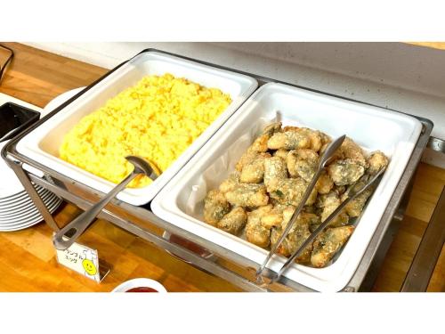 a tray of food with eggs and meatballs at Smile Hotel Kumagaya - Vacation STAY 90811v in Kumagaya