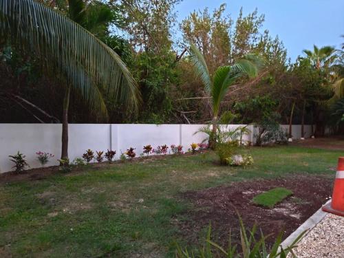 einen Hof mit einem weißen Zaun und einigen Pflanzen in der Unterkunft sunrise in Cancun in Cancún