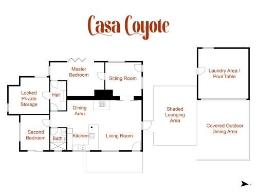 Půdorys ubytování Casa Coyote - Wellness Stay - Sauna Cold Plunge Tub Cowboy Pool Hot Tub