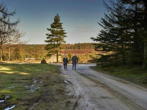 two people walking down a dirt road at 4 person holiday home in Hovborg-By Traum in Hovborg