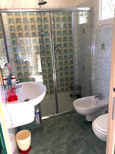 a bathroom with a shower and a sink and a toilet at CASINA 1806 Selva di Fasano in Selva di Fasano