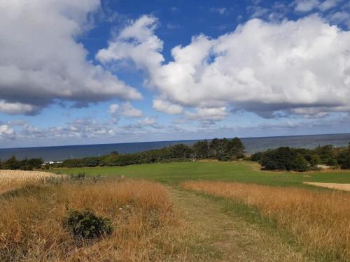 a field of grass with a blue sky and clouds at 6 person holiday home in Slagelse in Slagelse