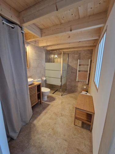 a bathroom with a toilet and a sink at Maison familiale à Barbâtre face à la dune, 3 chb, 2 SDB, 8 personnes in Barbâtre