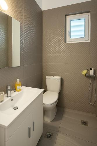 a bathroom with a toilet and a sink and a window at Theologos Residencies in Theologos