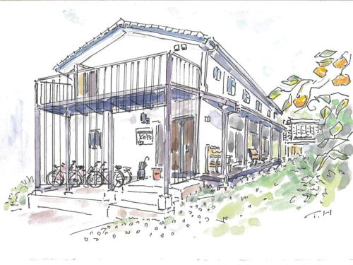 a drawing of a house with bikes parked outside at guest house Ki-zu - Vacation STAY 92940 in Nishio