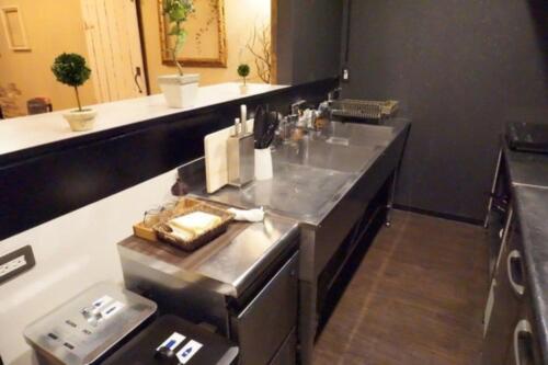 a kitchen with a sink and a counter top at Fujinokura Tiny Fort - Vacation STAY 98854 in Fujiyoshida