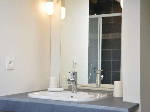 a bathroom with a sink and a mirror at Beautiful Ardennes house in quiet area in Sainte-Ode
