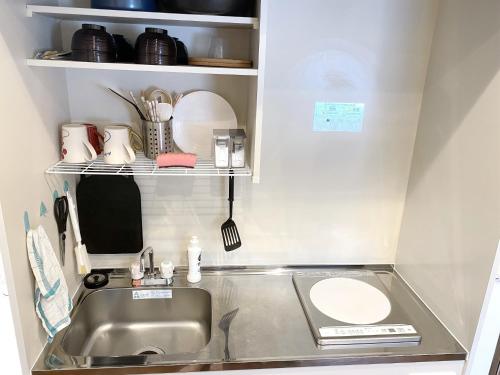 a small kitchen with a sink and a counter at SKYE HOME MINPAKU - Vacation STAY 11856 in Tokyo
