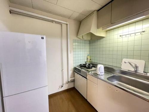 美瑛町にあるAvidasion - Vacation STAY 12044のシンクと冷蔵庫のある小さなキッチン