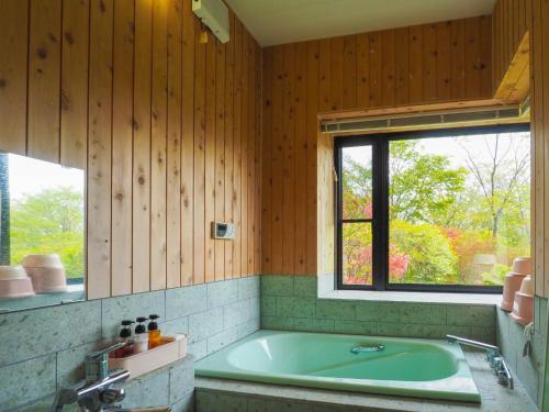 a bathroom with a green tub and a window at Rigeru - Vacation STAY 11338 in Nasu