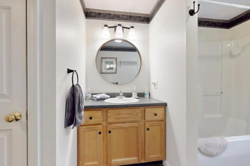 a bathroom with a sink and a mirror at The Lucky Lobster in York