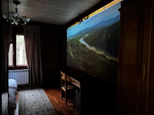 a large flat screen tv on a wall in a room at ProLes Burabay Eco Hotel in Borovoye