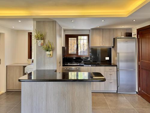 a kitchen with stainless steel appliances and a counter top at Amelia Duplex 3-BR in Faraya in Fārayyā
