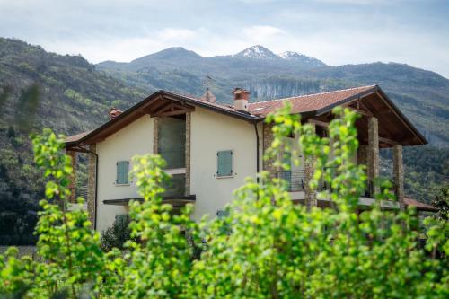 a house with mountains in the background at Agritur Stefenelli in Nago-Torbole