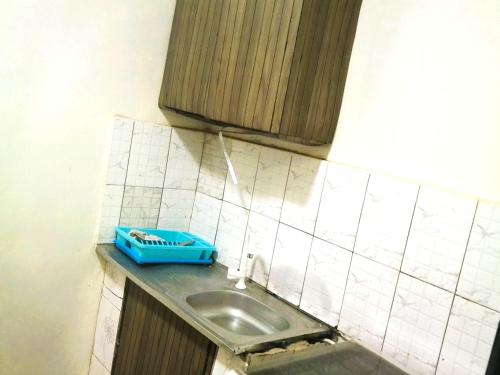 a kitchen counter with a sink in a room at Voyager Apartment in Old Yundum