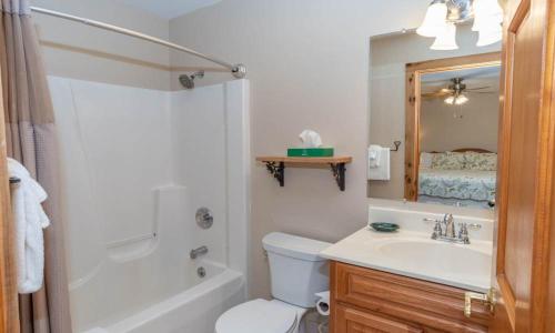 a bathroom with a sink and a toilet and a bath tub at Wilder Inn in Ephraim