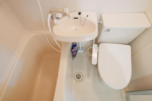 a small bathroom with a toilet and a sink at Home Story in Tokyo Kanametyo-Ikebukuro-Ginzaまで直通&東京屋語 in Tokyo